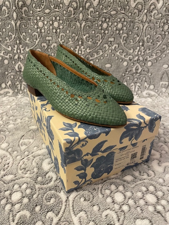 Sezane Shoes - New in Box- Sezane Anya Ballerina Low Vert Green Woven - Size 38